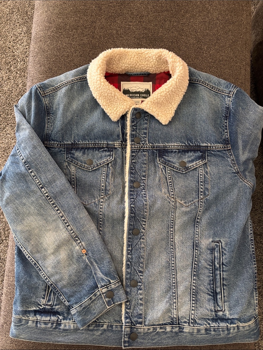 American Eagle Outfitters Light Blue Denim Sherpa-Lined Jacket